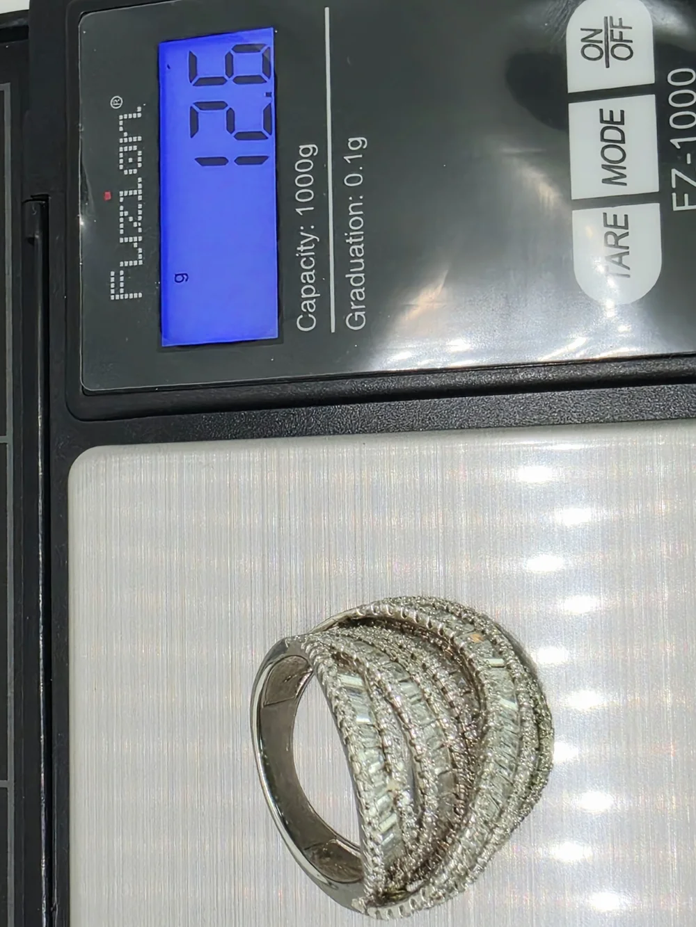 Diamonique Baguette & Round Wide Crossover Band Ring Sterling Silver Size 9 Box - Picture 10 of 11